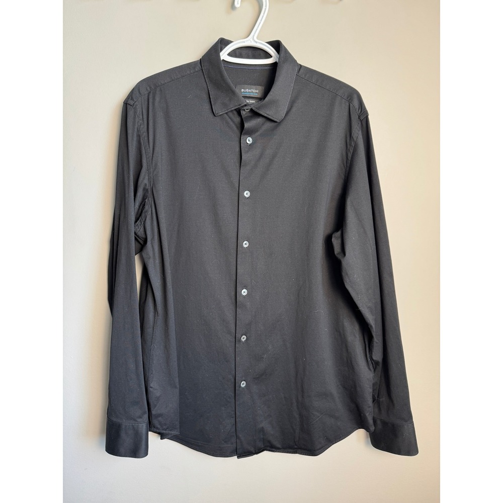 BUGATCHI OoohCotton Tech Stretch Long Sleeve Shirt L Dark Academia Minimalist